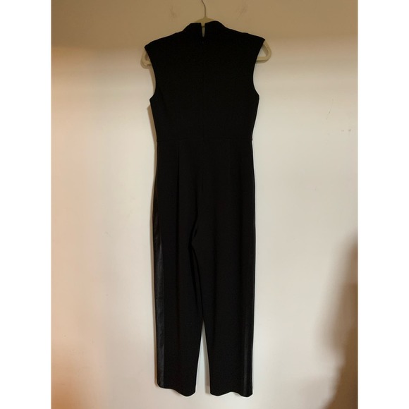 Calvin Klein Size 4 Black Jumpsuit Sleeveless Pockets with Satin Detail V Neck - Picture 2 of 10